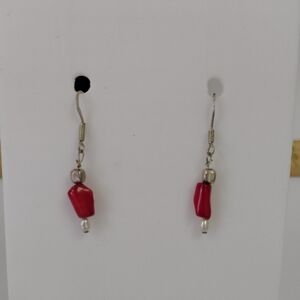 Elegant Red Coral and Silver Earrings